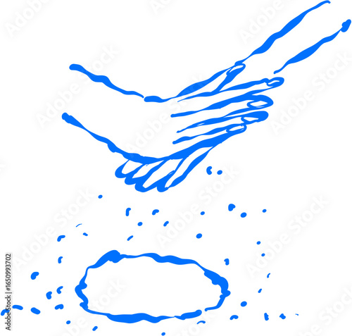 Hand sprinkling flour on baking surface