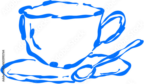 Teacup with saucer in sketch style