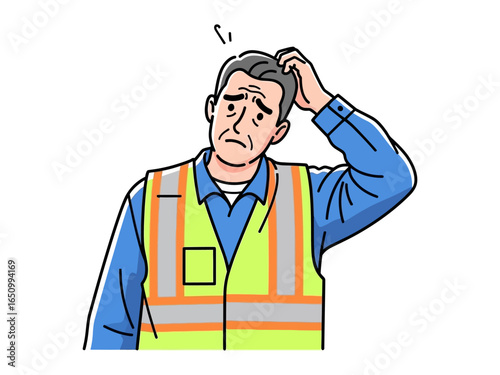 Confused older man: A realistic portrayal of an older gentleman, dressed in work attire, displaying a gesture of puzzlement or bewilderment, ideal for visuals related to the idea of trouble.