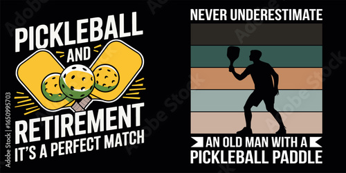 Trendy pickleball t shirt design with creative paddle and ball artwork for sportswear, casual clothing and apparel prints