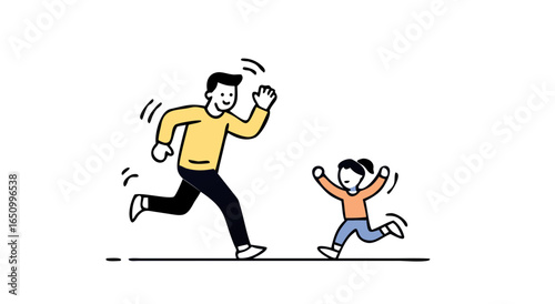 Father and daughter enjoying outdoor activities together in playful pursuit