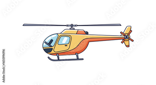 Flying high above in a bright yellow helicopter with a skilled pilot navigating the skies efficiently