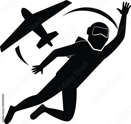 Silhouette of a person jumping from an airplane for skydiving