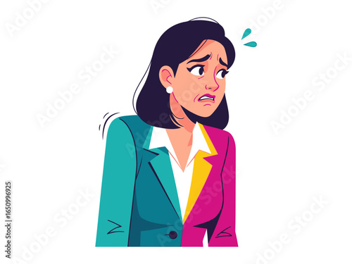 Anxious Dilemma: A woman, caught between two paths, showcases a spectrum of emotions—from confusion to anxiety, embodying the weight of difficult choices.