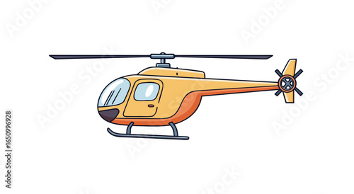 Flying high above in a bright yellow helicopter with a skilled pilot navigating the skies efficiently