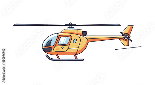 Flying high above in a bright yellow helicopter with a skilled pilot navigating the skies efficiently