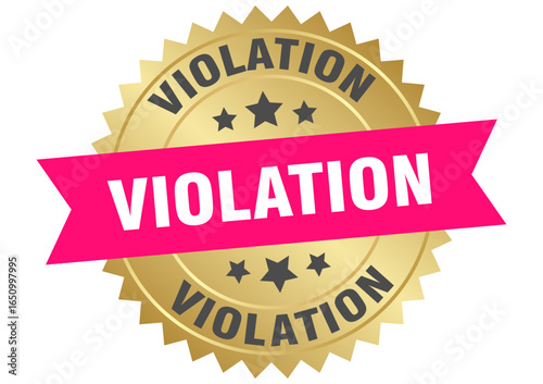 violation. violation round pink and gold label isolated on transparent background