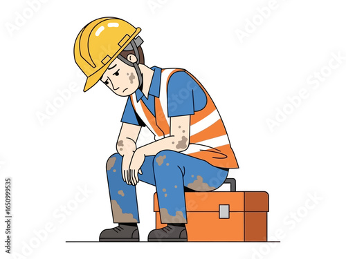 Exhausted Constructor: A construction worker slumped in fatigue after a long day's labor. The illustration emphasizes the grit and weariness of hard work, conveying both challenge and dedication.