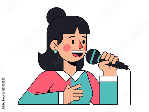 Voice of expression: A vibrant illustration captures a poised female singer, serenading with a classic microphone. The illustration is rich in graphic detail, evoking a symphony of melodic resonance.