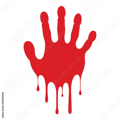 Deep red bloody handprint with a splattered blood stain perfect for halloween or horror themed designs
