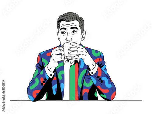 Thoughtful Moment with Beverage: A man is taking a moment to savor his beverage, capturing a moment of contemplation and introspection. 