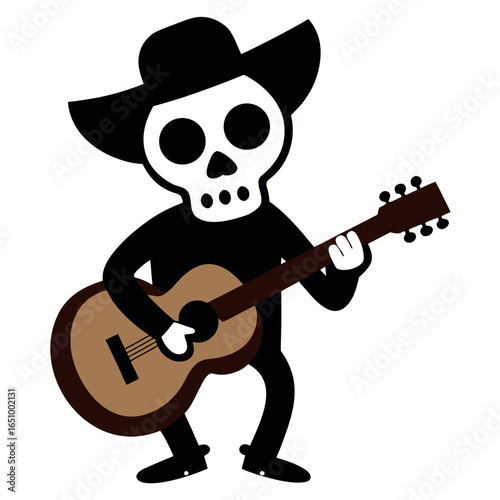 Spooky skeleton musician playing a guitar perfect for halloween celebrations and themed events