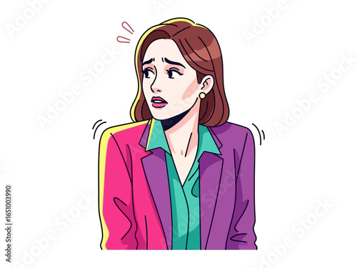 Anxious expression: A woman, her gaze filled with apprehension, the digital painting showcases an illustration of anxiety