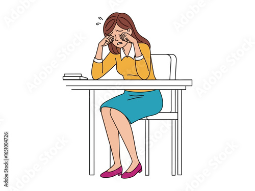 Overwhelmed Office Worker: A person, burdened by stress, finds themselves in a moment of emotional turmoil, sitting at a desk, in this poignant illustration of workplace pressures.