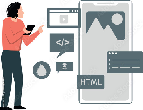 Step-by-step guide on creating a mobile app, featuring design, development, and testing phases.