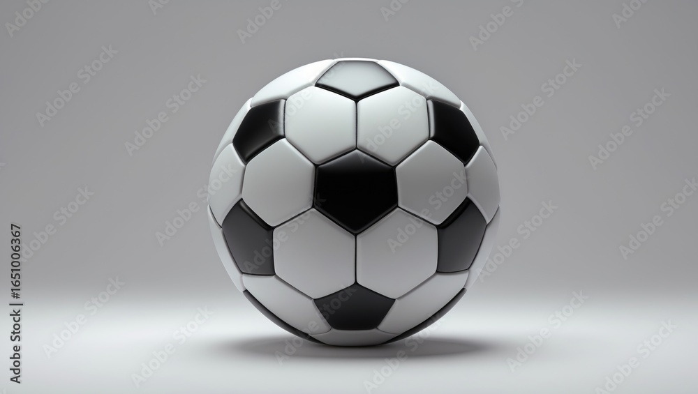 Fototapeta premium A soccer ball with a traditional black and white hexagon and pentagon pattern.