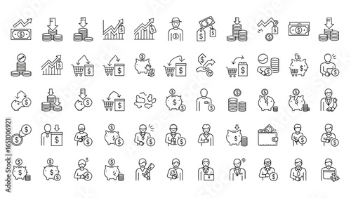 Inflation and Economic Instability Line Icon Set with Money Loss, Rising Prices, Falling Savings and Financial Challenges Vector Illustration
