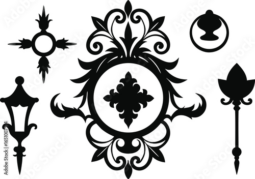 Ornate Baroque Damask Silhouette Elements