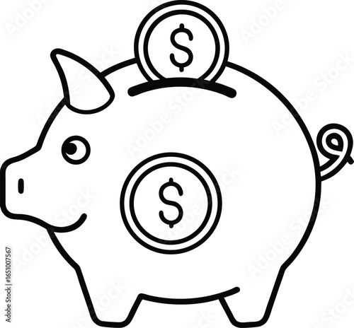 Piggy Bank Line Art Icon
