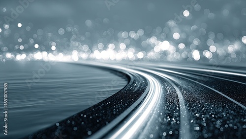 Night city road curves into the future