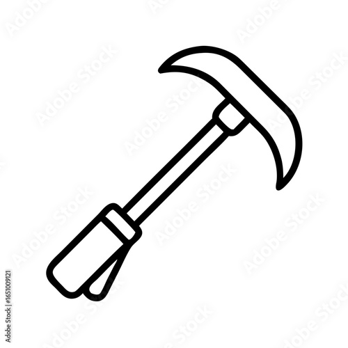 Agricultural sickle tool with wooden handle and metal blade  
