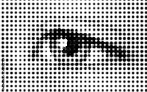 Vector human eye illustration made by halftone patter.