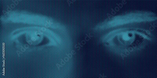 Vector human eye illustration made by halftone patter.