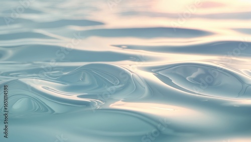 Calm water surface with gentle ripples and reflections during sunset or sunrise. Smooth water with soft light reflections and wave patterns.