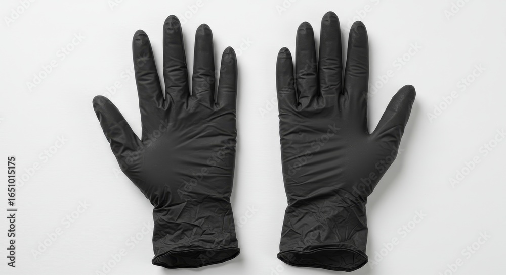 Obraz premium Black Nitrile Gloves: Protection and Hygiene - Safety, cleanliness, protection, hygiene, medical. Essential for various tasks requiring a barrier against contamination