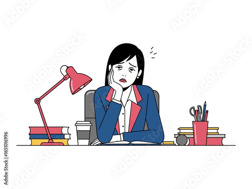 Fatigue in the Workplace: A businesswoman, slumped at her desk, epitomizes exhaustion amidst the demands of the corporate world.