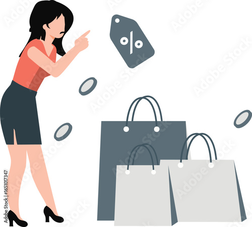 Lady shouting at shopping percentage