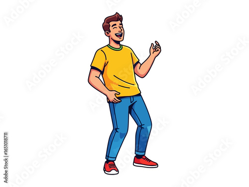 Joyful Expression: A vibrant cartoon illustration of a smiling man, radiating positive energy and happiness.