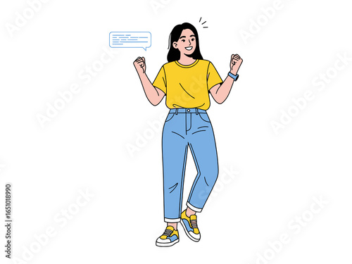 Joyful Achievement: Capturing the essence of elation, this vibrant illustration showcases a figure's pure bliss upon achieving something remarkable, perfect for themes of success and accomplishment. 