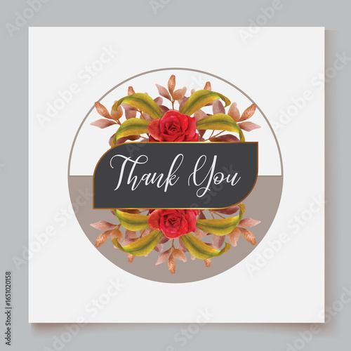 WEDDING INVITATION FRAME WITH FLOWER DECORATIONS AND FRESH LEAVES
