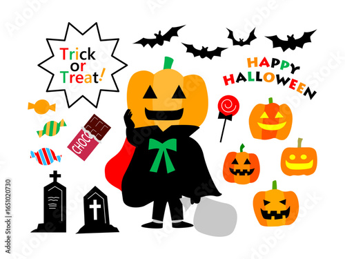 ハロウィン　かわいい子どもの仮装イラストセット