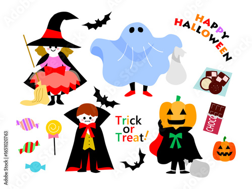 ハロウィン　かわいい子どもの仮装イラストセット