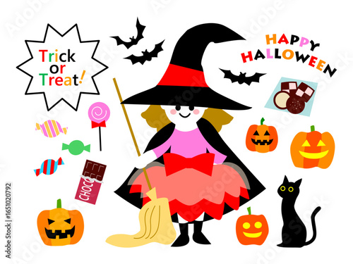 ハロウィン　かわいい子どもの仮装イラストセット