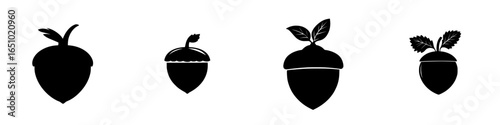 Various acorn designs showcasing different shapes and leaf arrangements suitable for graphic projects