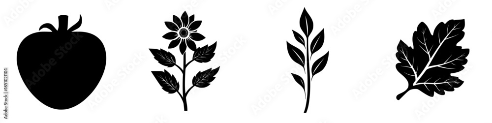 Fototapeta premium Silhouettes of fruits and plants showcase nature's beauty and diversity in a minimalist design ideal for artistic inspiration