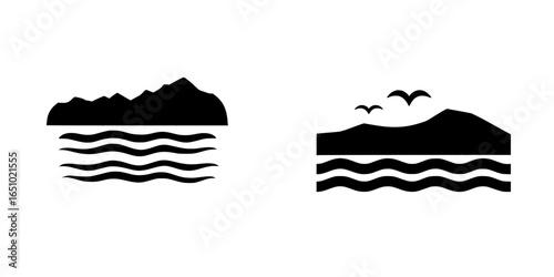 Iconic mountain and ocean silhouettes representing nature and tranquility without any brand influence
