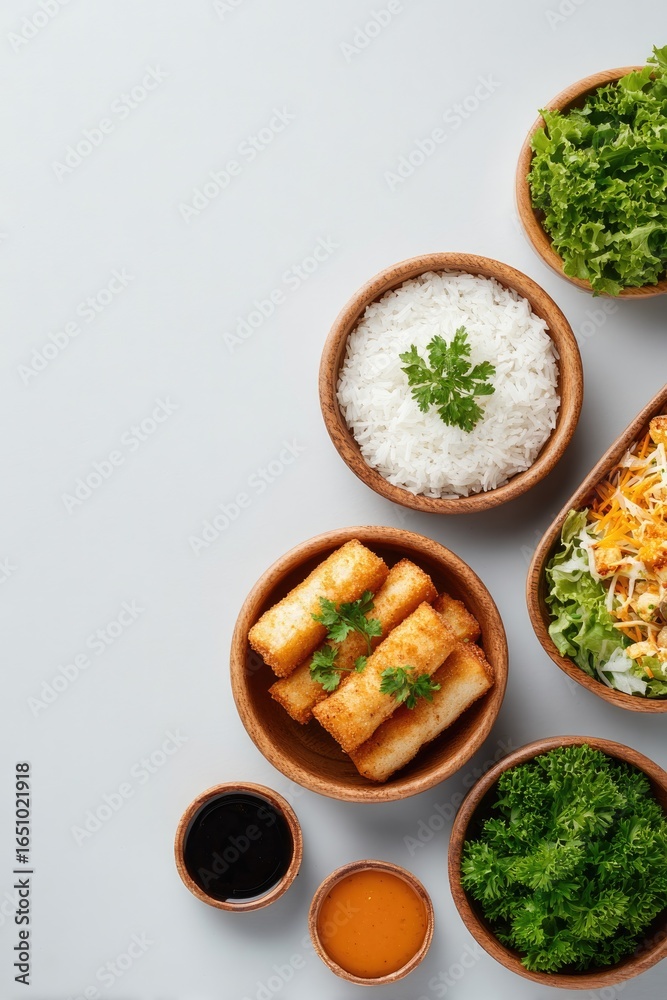 Fototapeta premium Colorful bowls filled with fresh ingredients, showcasing vibrant