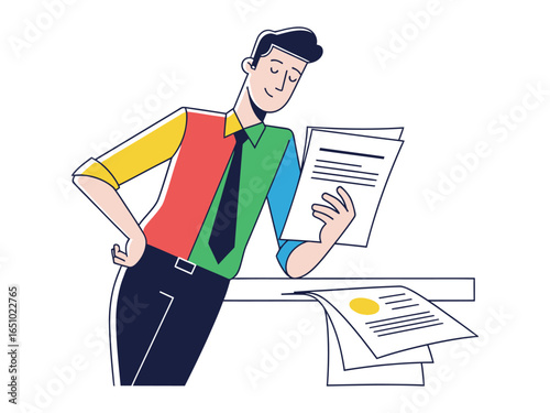 Analyzing Documents: A focused individual reviews important documents, showcasing diligence and meticulous attention to detail.