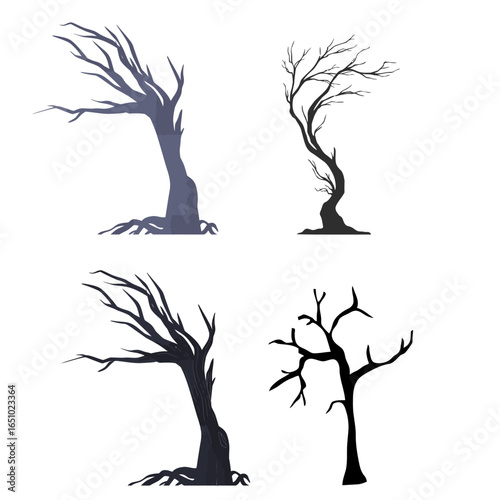 Eerie Halloween Trees Vector Set