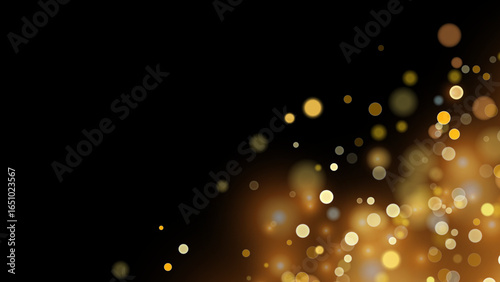 Golden dust light png. Christmas glowing bokeh confetti and sparkle overlay texture for your design. Stock royalty free vector illustration. PNG	