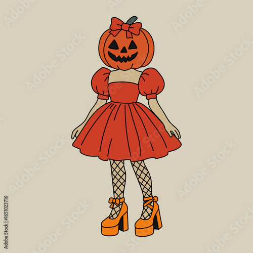 Cute Pumpkin Costume with Dress and Platform Shoes