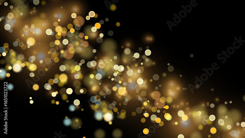 Golden dust light png. Christmas glowing bokeh confetti and sparkle overlay texture for your design. Stock royalty free vector illustration. PNG	