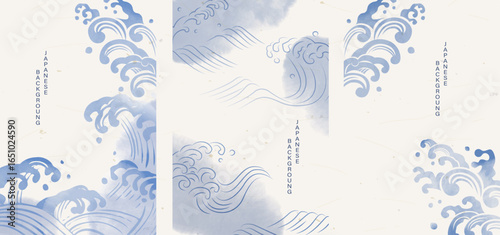 水彩絵具の波模様／日本の海の背景