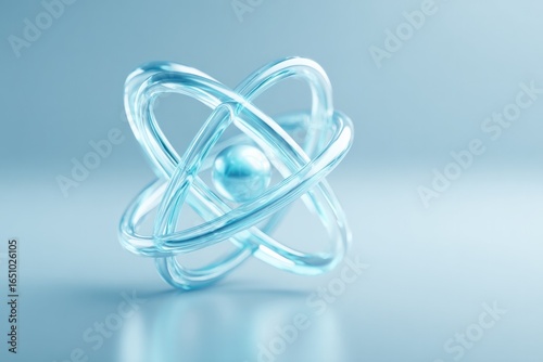 Glowing atom model with transparent orbits and central sphere cr