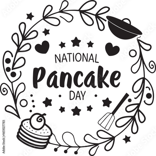 Whimsical National Pancake Day Wreath with Pancakes, Stars, Hearts, and Utensils