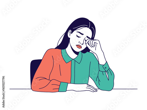 Weariness in Daily Grind: An emotive illustration portrays a dejected person, slumped at desk. expressing the pervasive feelings of stress, and emotional exhaustion that can accompany daily pressures.